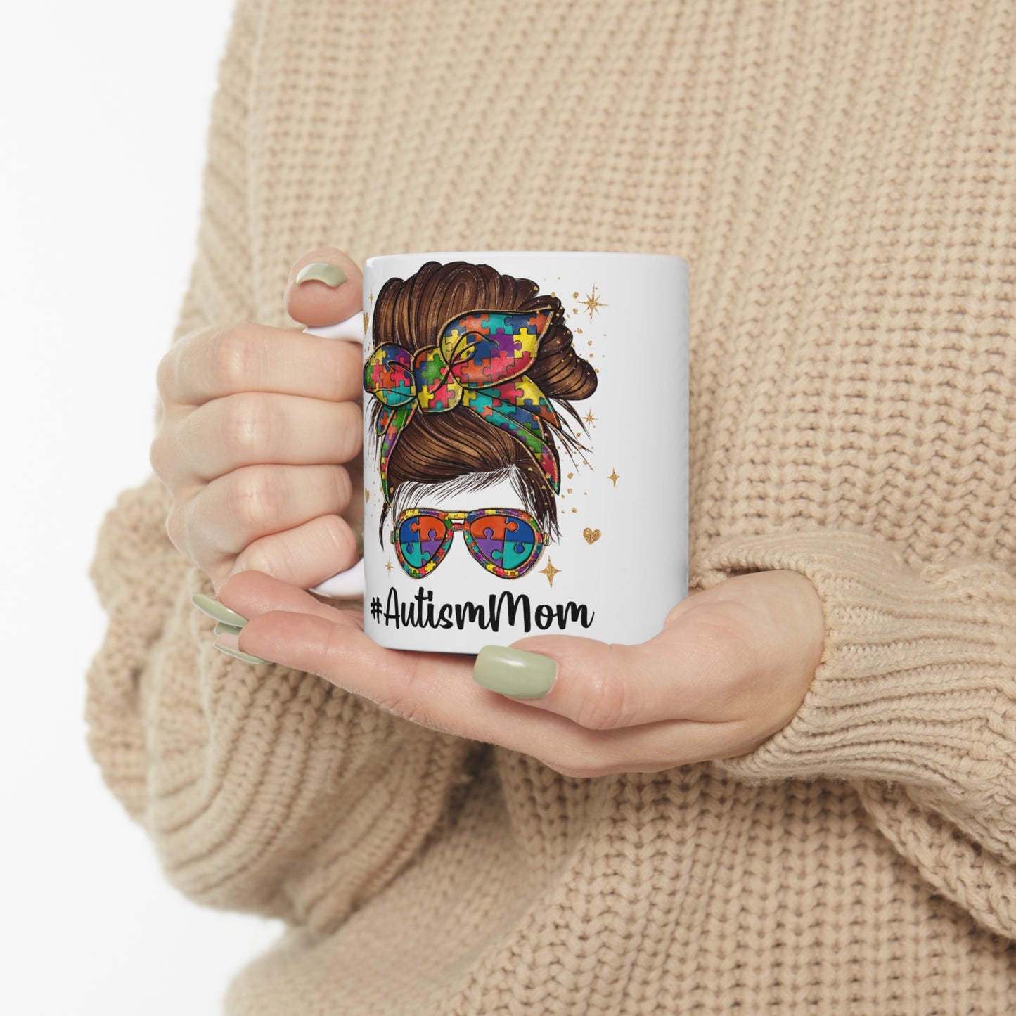 Autism Messy Bun Mom Ceramic Mug 11oz